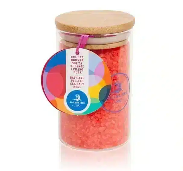 Bad- en peelingzout met rozengeur, 280gr voor een ontspannend en verzorgend bad