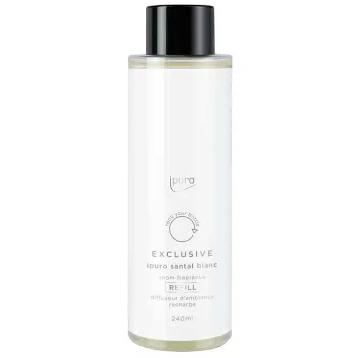 ipuro Exclusive Santal Blanc navulling 240 ml voor een warme houtachtige geur in huis