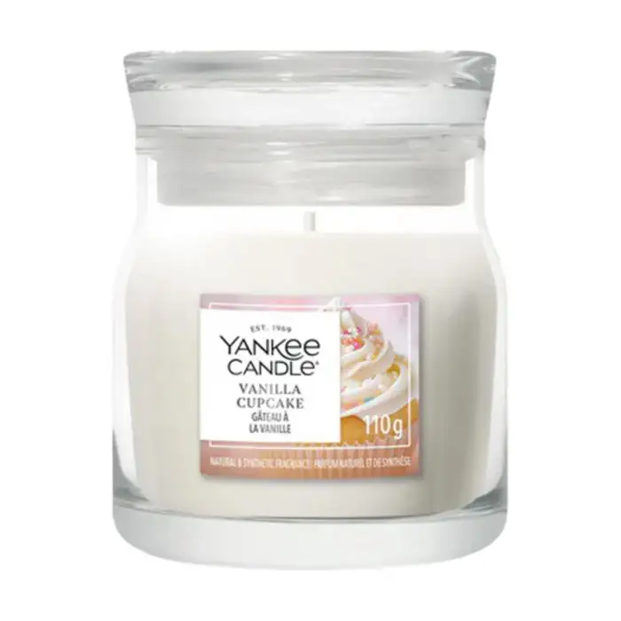 Yankee Candle Vanilla Cupcake Signature Small Jar, witte geurkaars in klein glazen pot met deksel