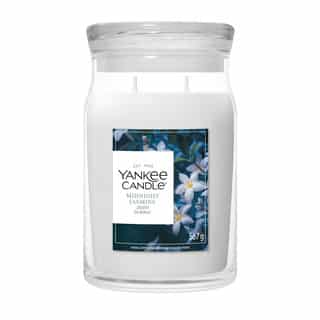 Yankee Candle Midnight Jasmine Signature Large Jar met jasmijnbloemen op het etiket