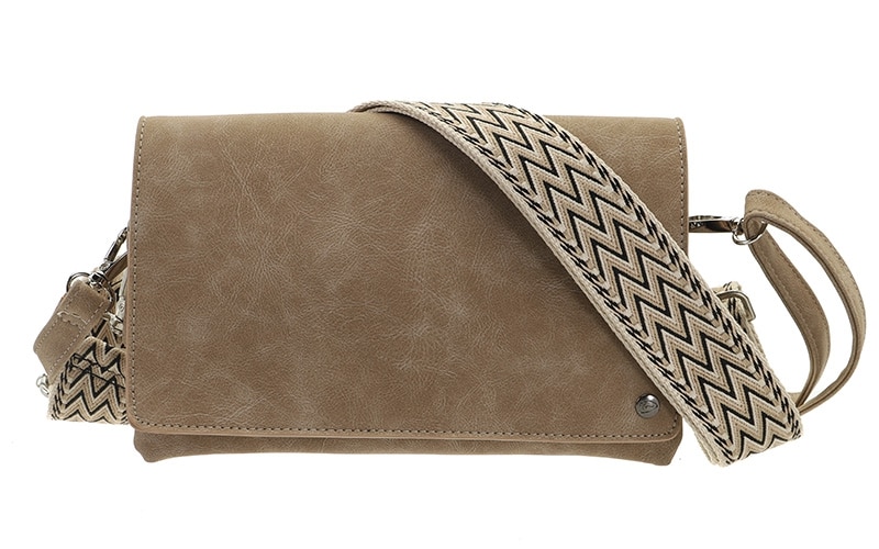 Montoro crossbody schoudertasje in taupe met verstelbare band voor handsfree dragen