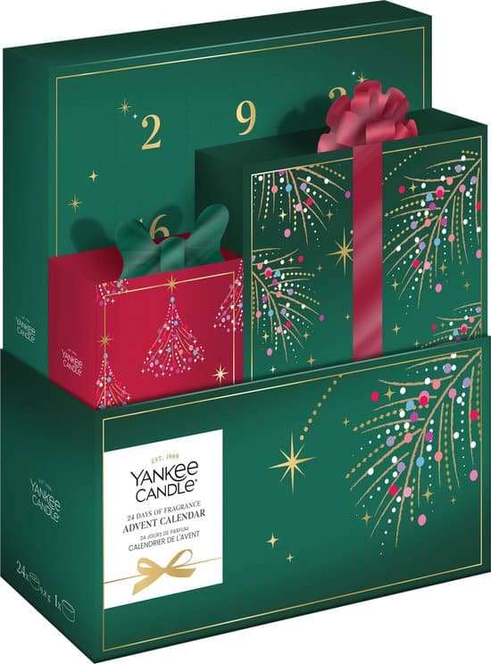 Yankee Candle Gifted Moments adventskalender in groene kerstverpakking met rode strik