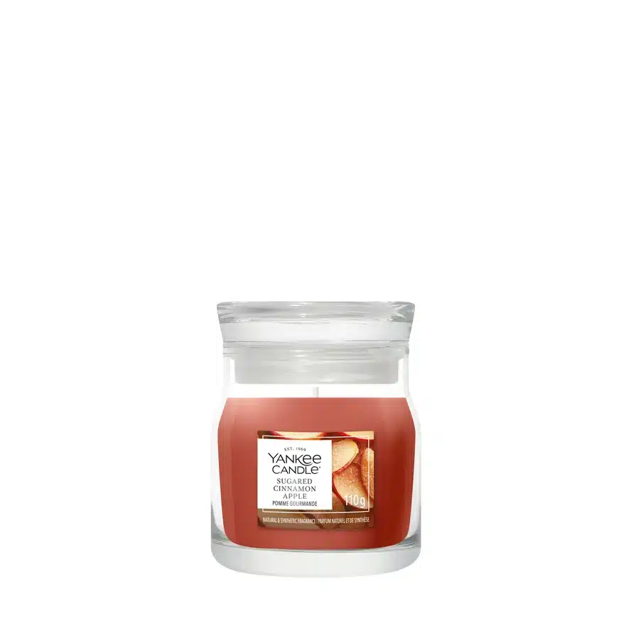Yankee Candle Sugared Cinnamon Apple Signature Small Jar, rode geurkaars in klein glazen pot met deksel