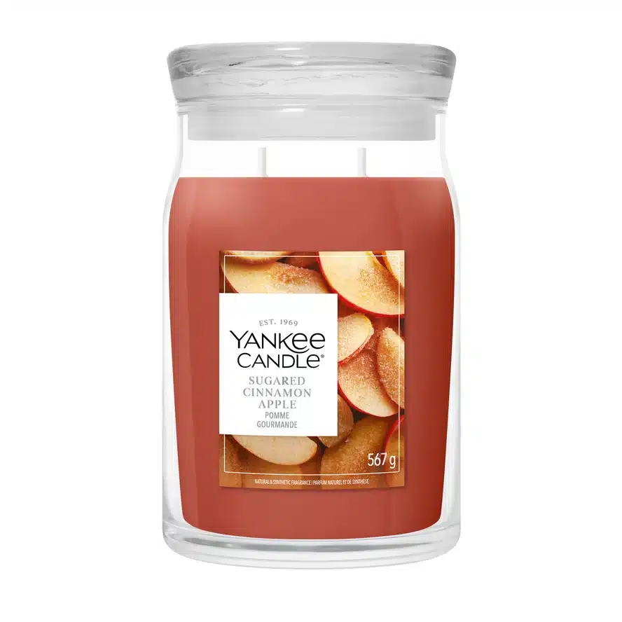Yankee Candle Sugared Cinnamon Apple Signature Large Jar, rode geurkaars in groot glazen pot met deksel